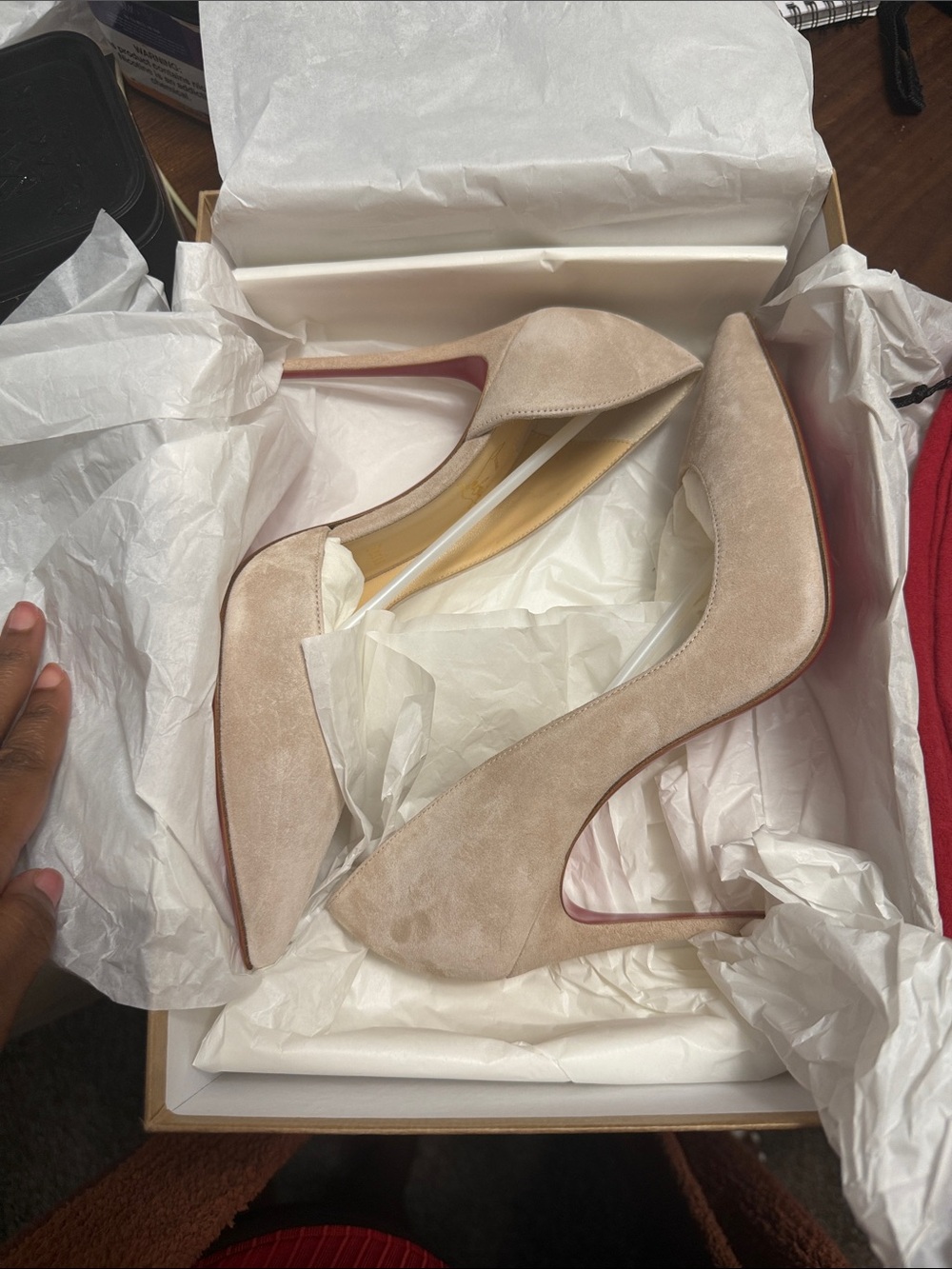 Christian Louboutin /Veau Velours in Nougat Suede Pointed-Toe Stiletto Pumps